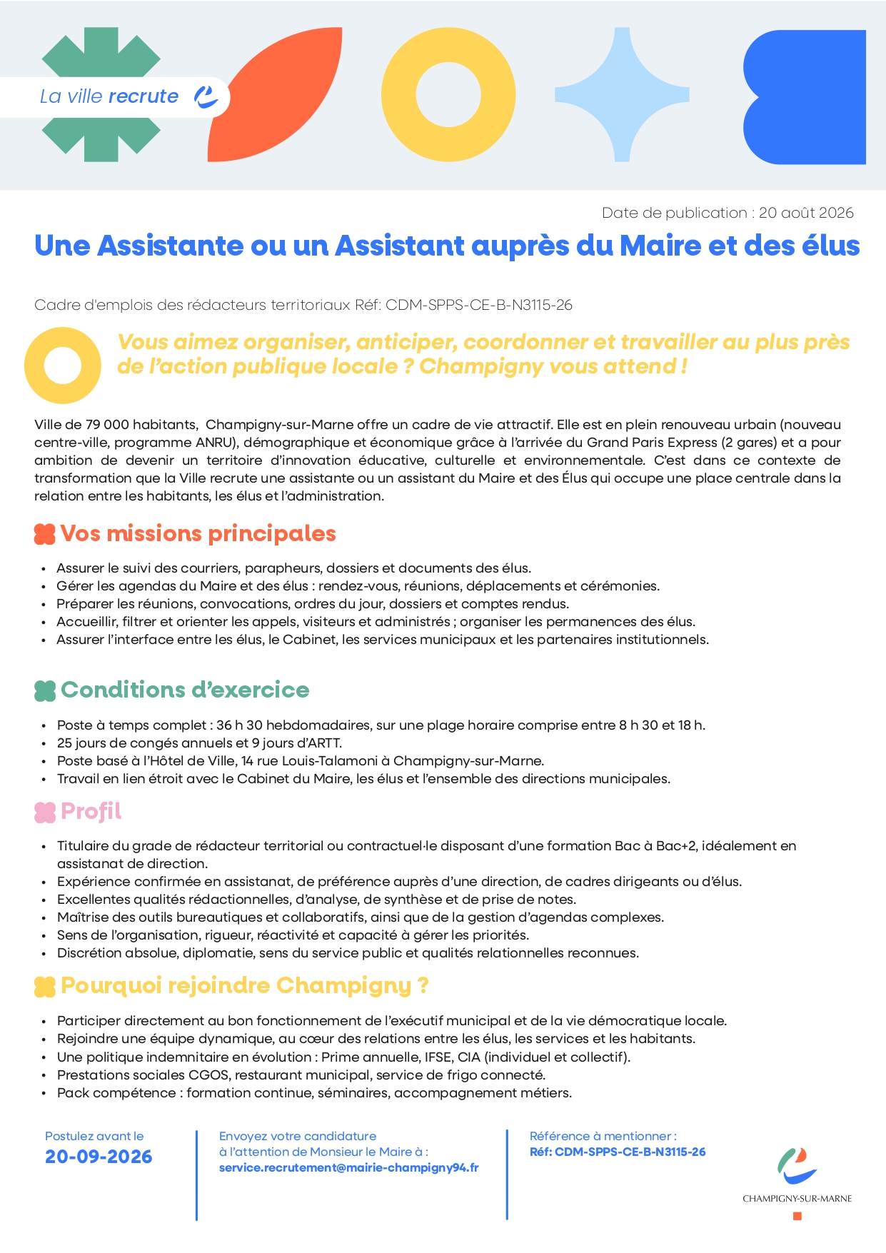 Une Assistante ou un Assistant auprès du Maire et des élus