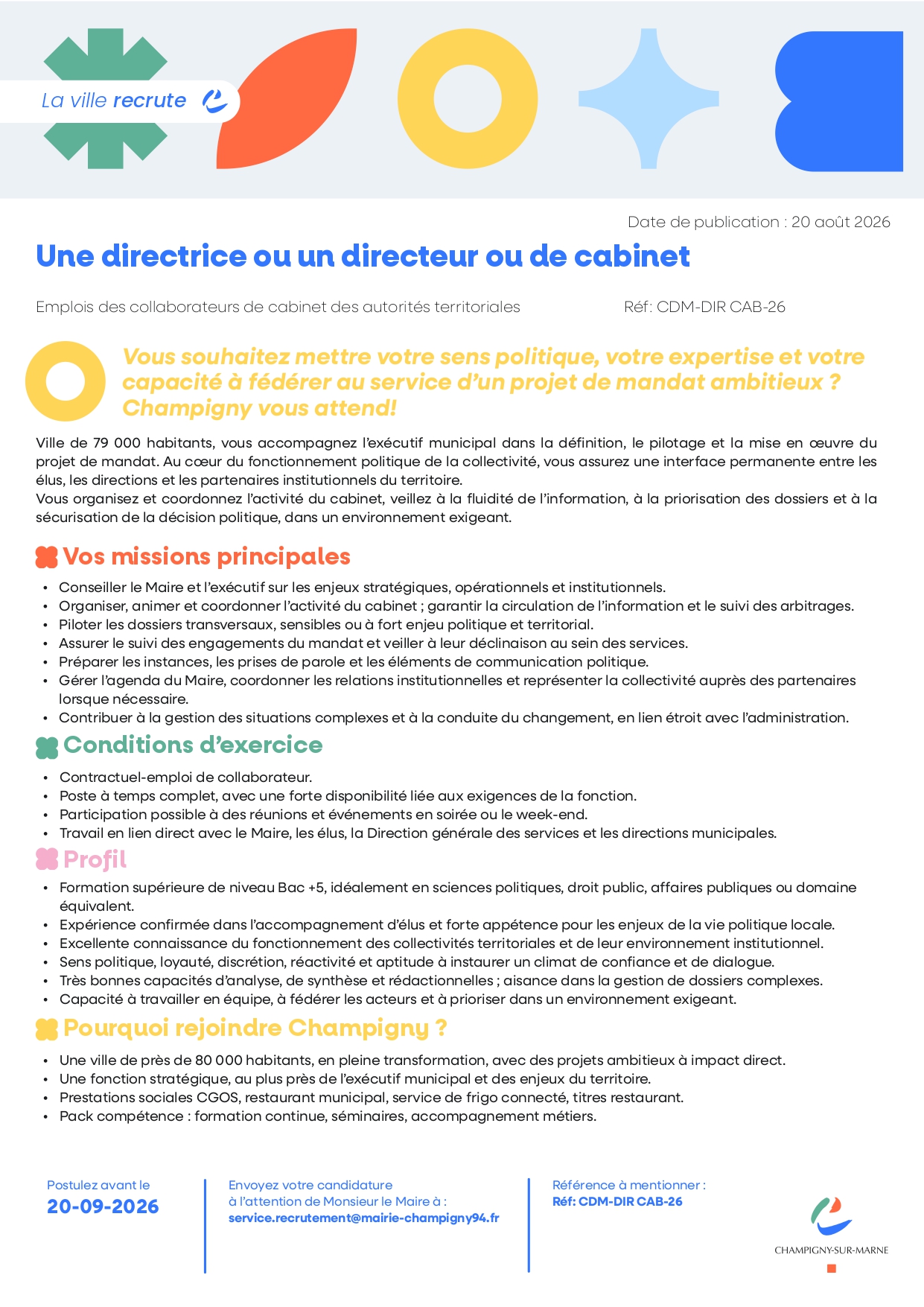 Une directrice ou un directeur ou de cabinet