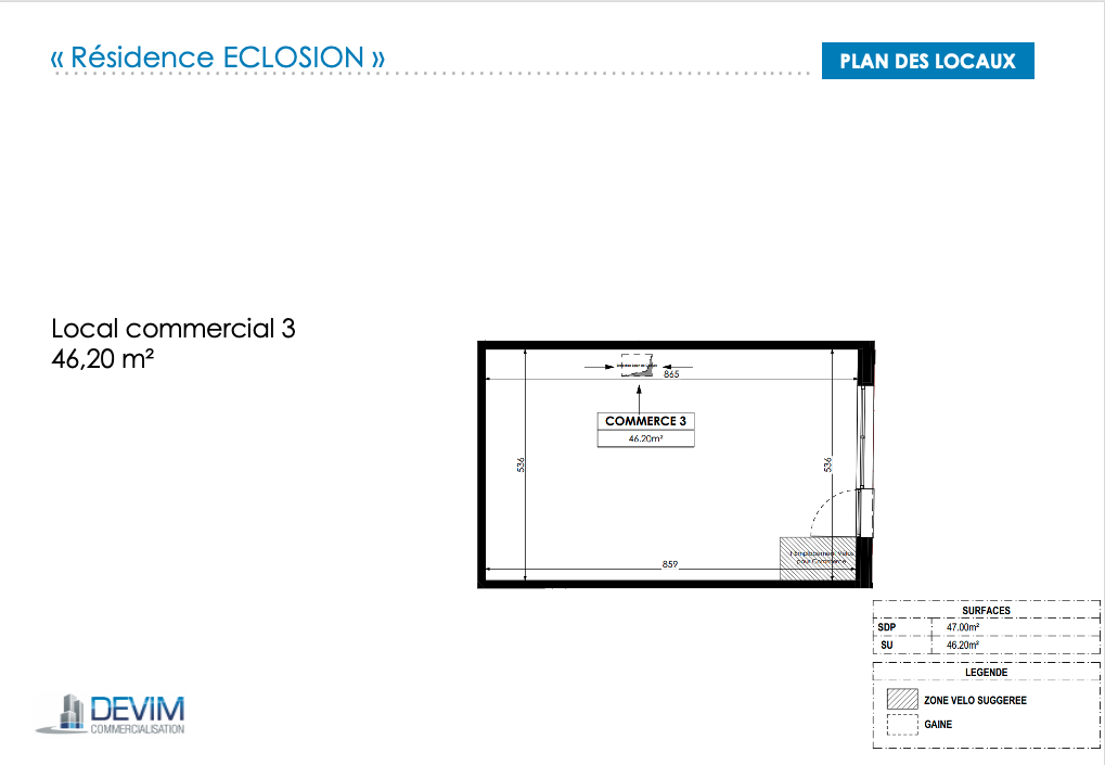 Local commercial 46,20m2 centre ville