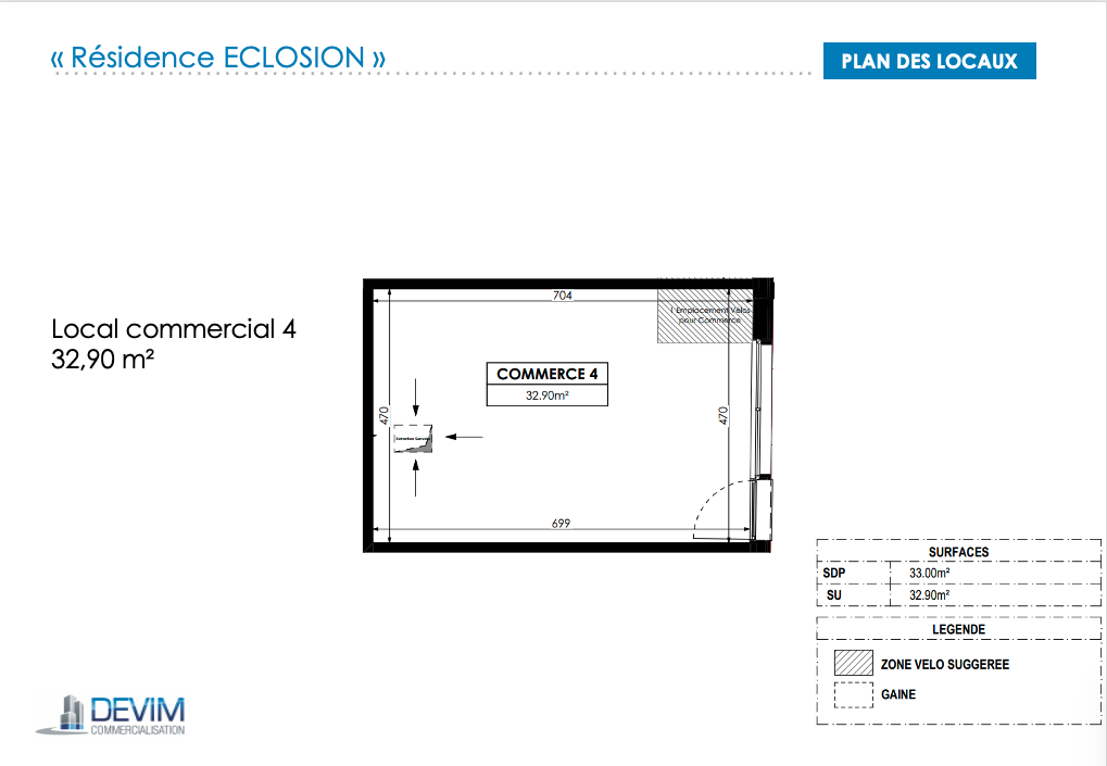 Local commercial 32,90m2 centre ville