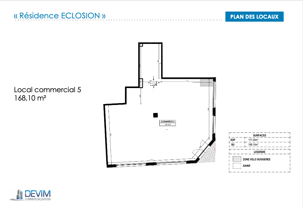 Local commercial 168,10m2 centre ville