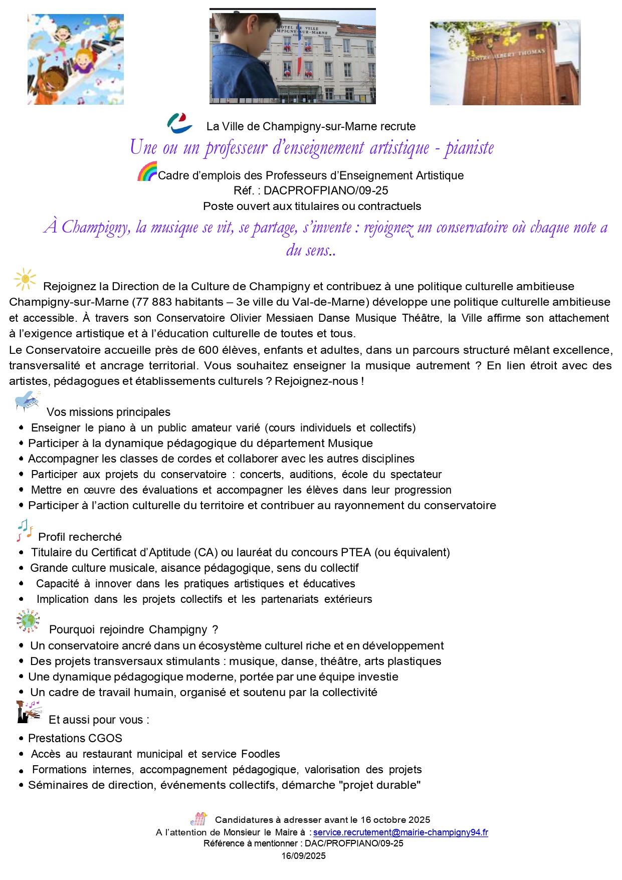 Une ou un professeur d’enseignement artistique - pianiste