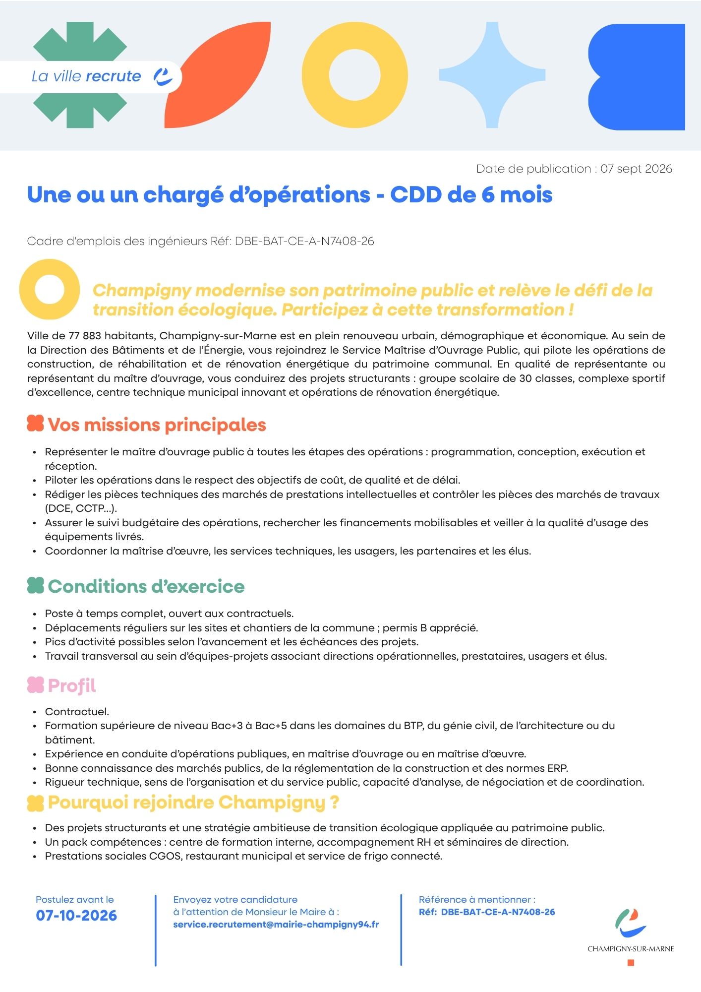 Une ou un chargé d’opérations - CDD de 6 mois