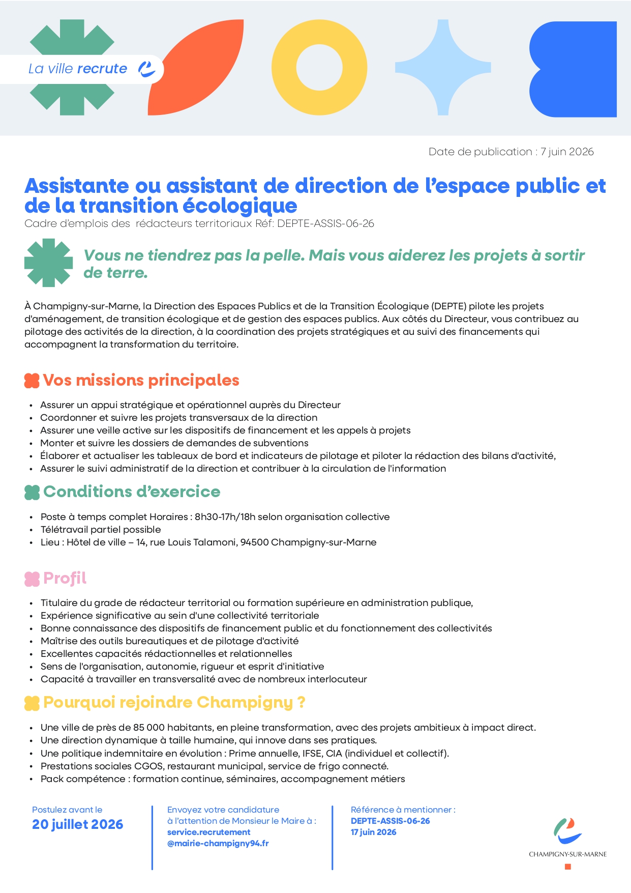 Assistante ou assistant de direction de l’espace public et de la transition écologique