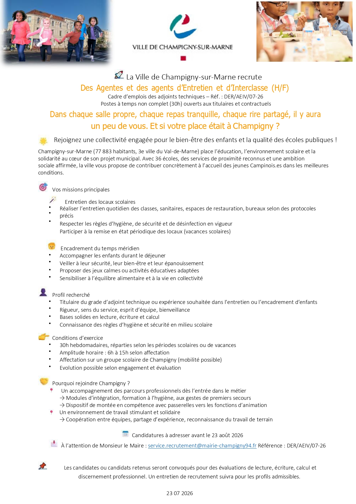 Des Agentes et des agents d’Entretien et d’Interclasse 