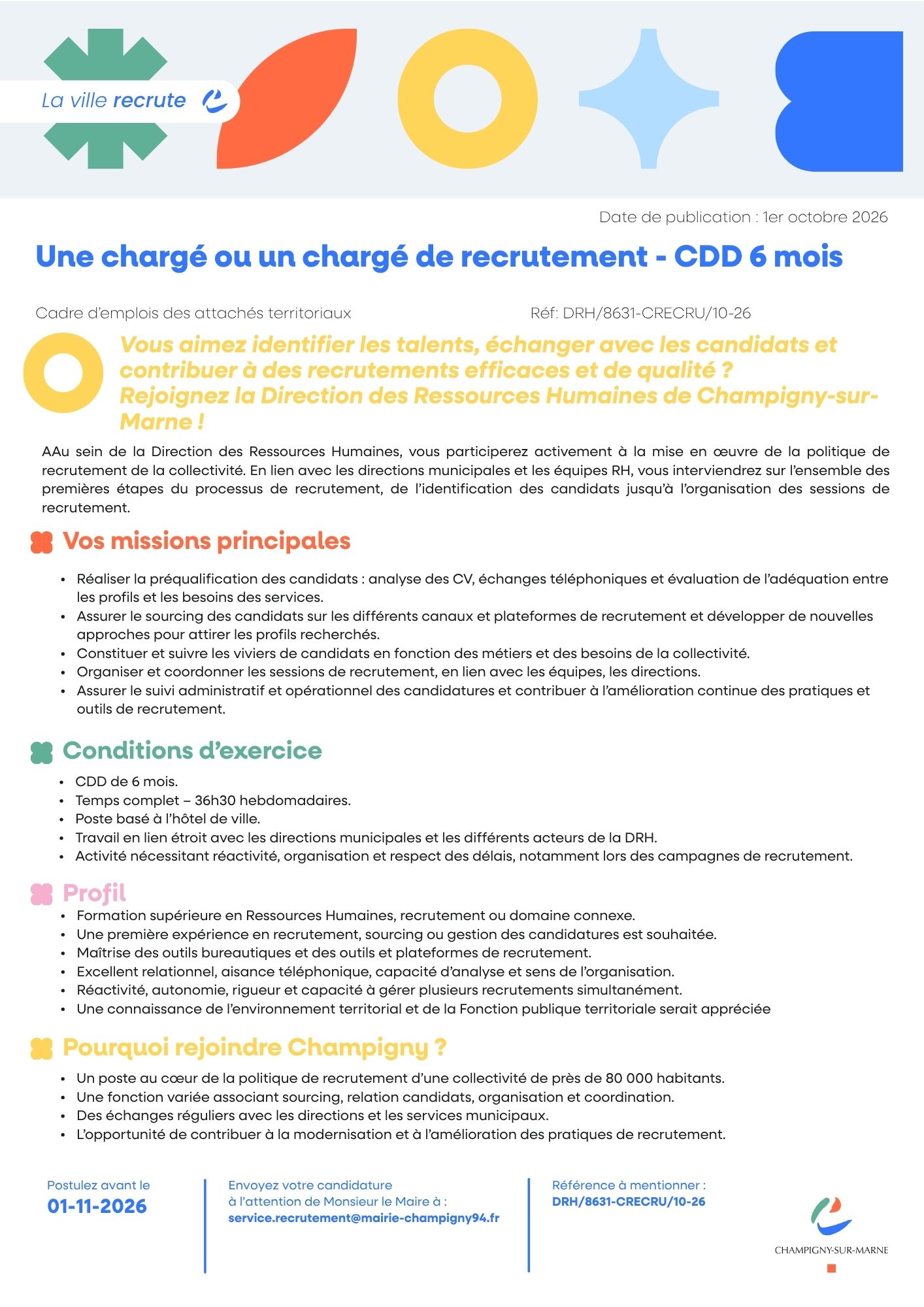 Une chargé ou un chargé de recrutement - CDD 6 mois