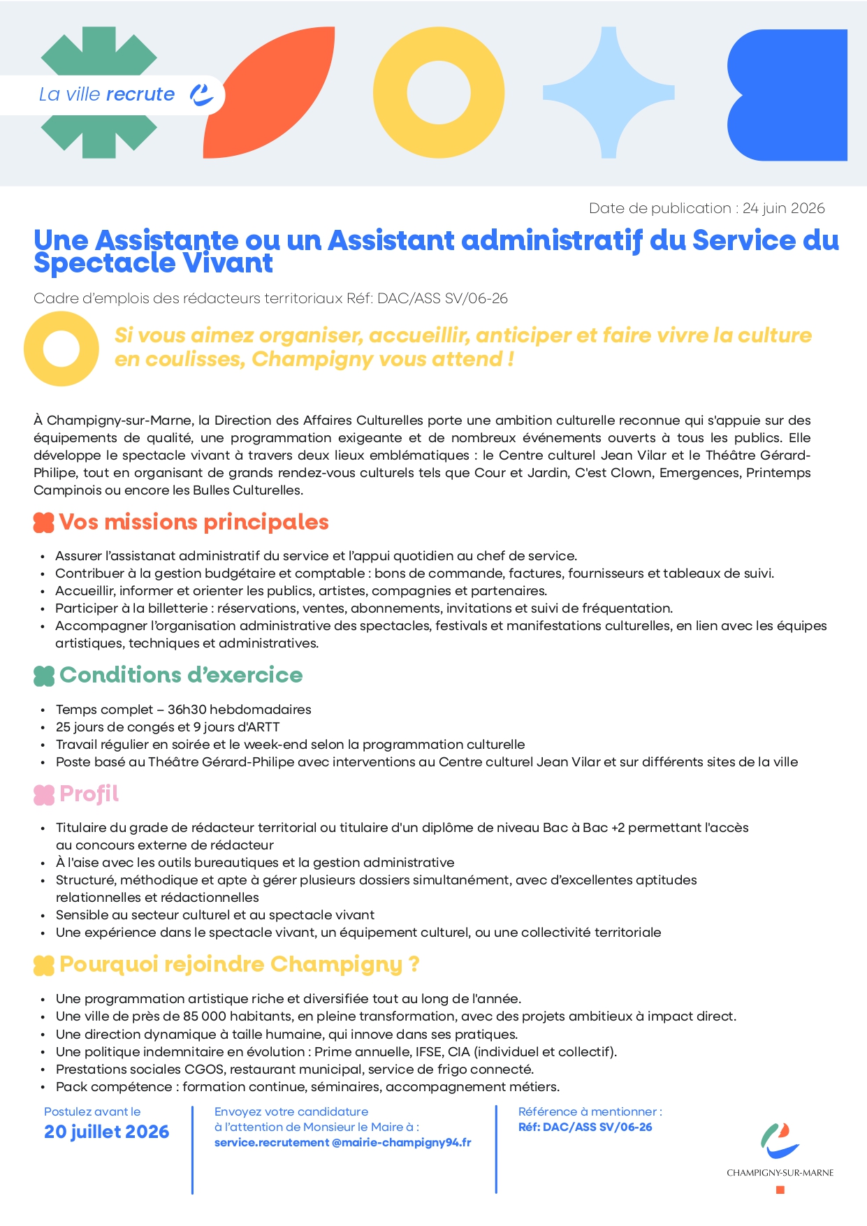 Une Assistante ou un Assistant administratif du Service du Spectacle Vivant
