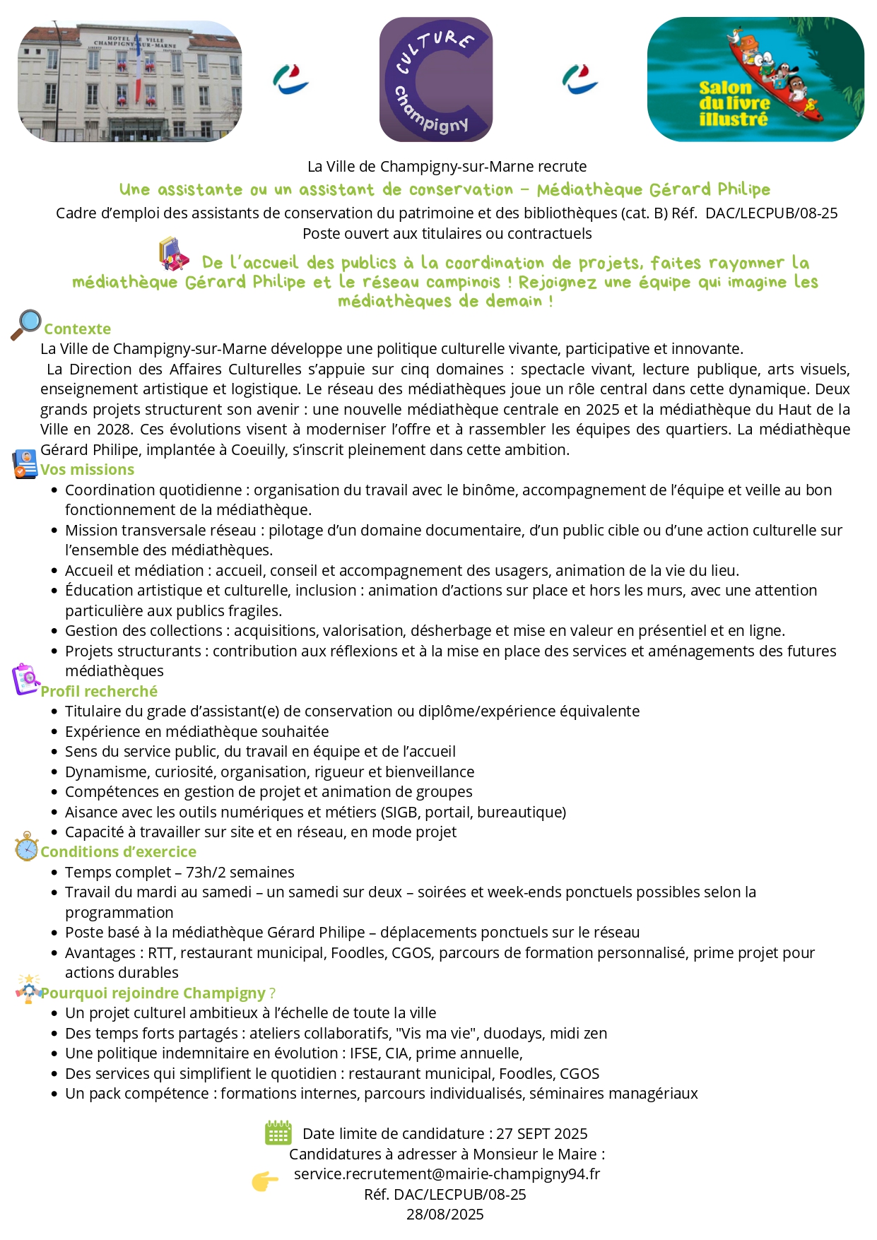 Une assistante ou un assistant de conservation – Médiathèque Gérard Philipe