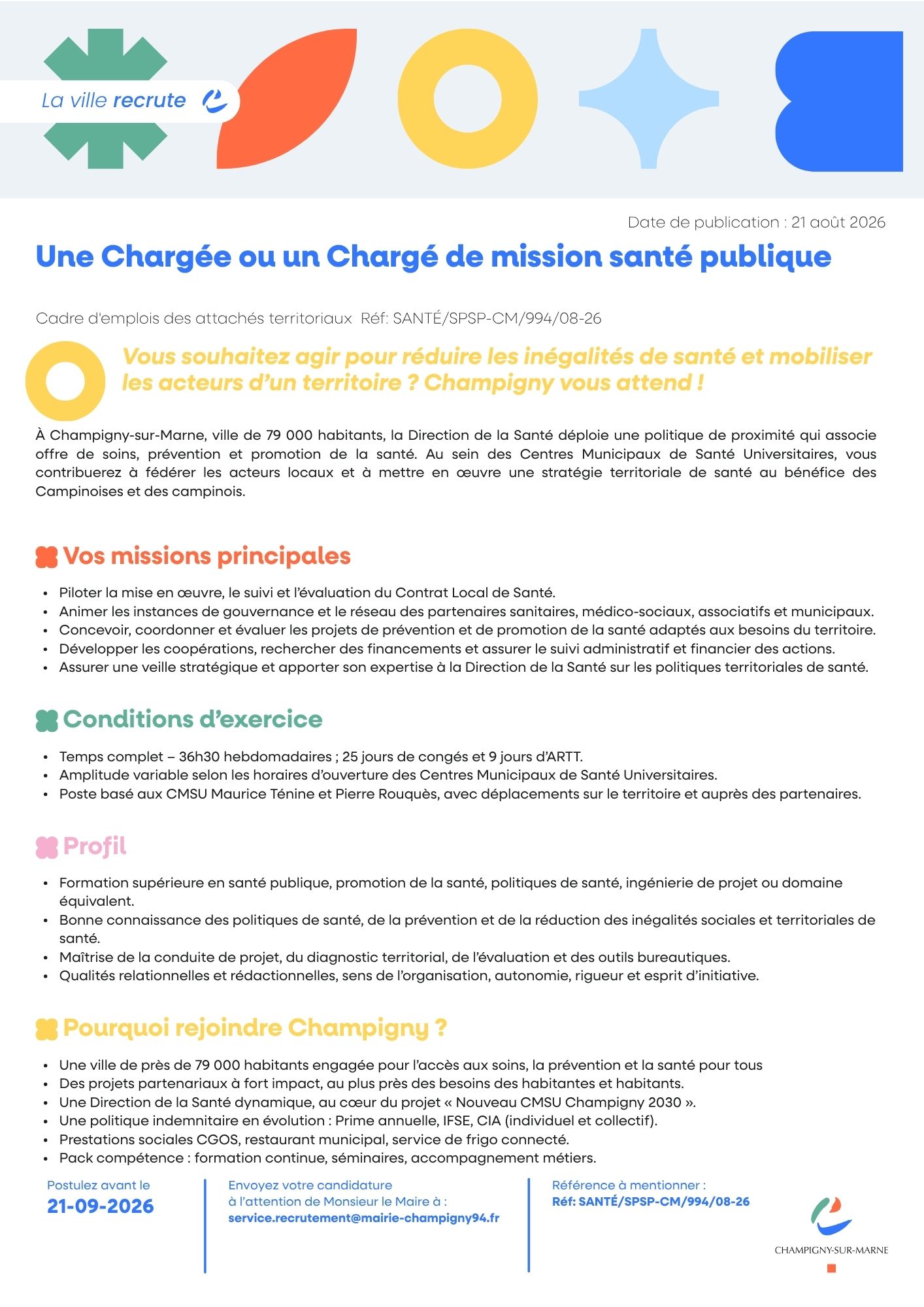 Une Chargée ou un Chargé de mission santé publique