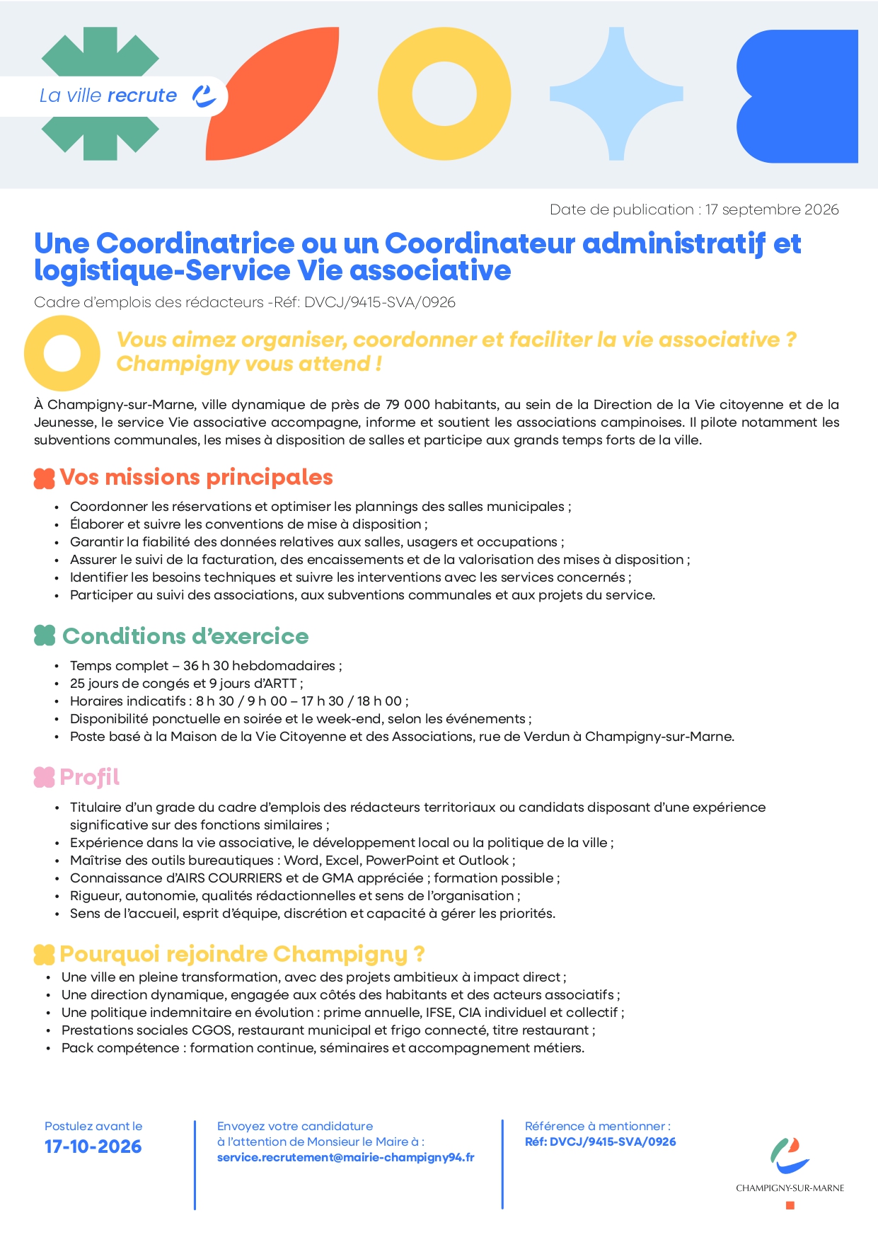 Une Coordinatrice ou un Coordinateur administratif et logistique-Service Vie associative