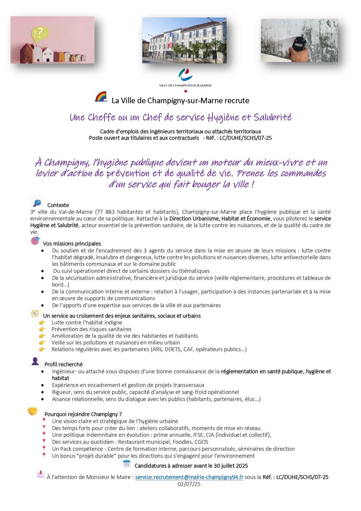 Une Cheffe ou un Chef de service Hygiène et Salubrité