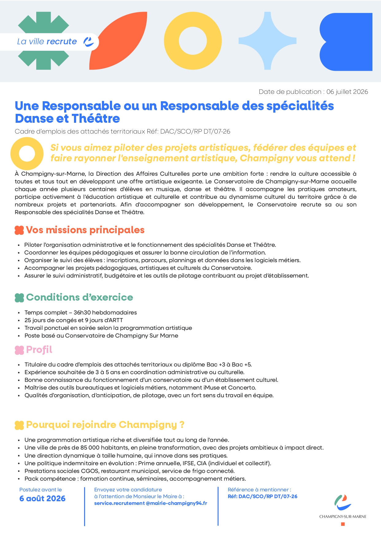 Une Responsable ou un Responsable des spécialités Danse et Théâtre