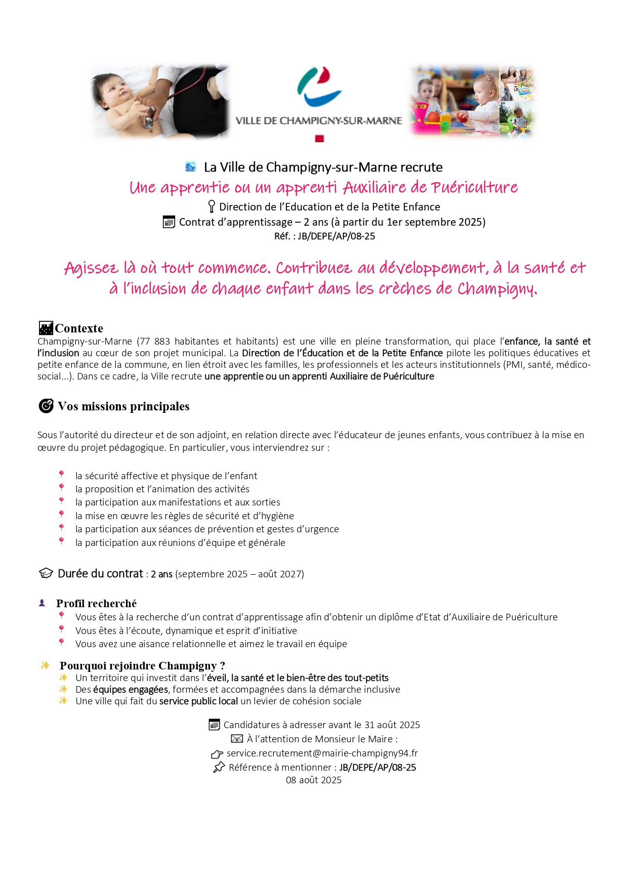 Une apprentie ou un apprenti Auxiliaire de Puériculture