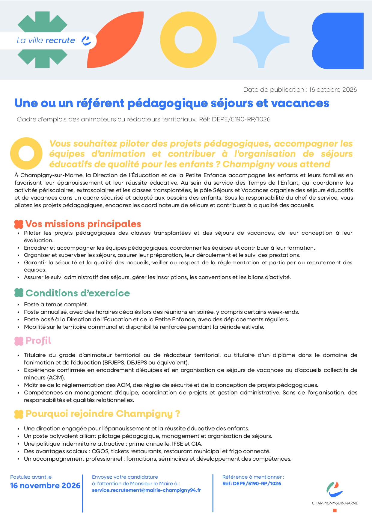 Une ou un référent pédagogique séjours et vacances