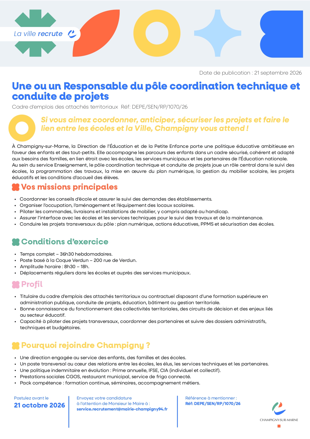 Une ou un Responsable du pôle coordination technique et conduite de projets