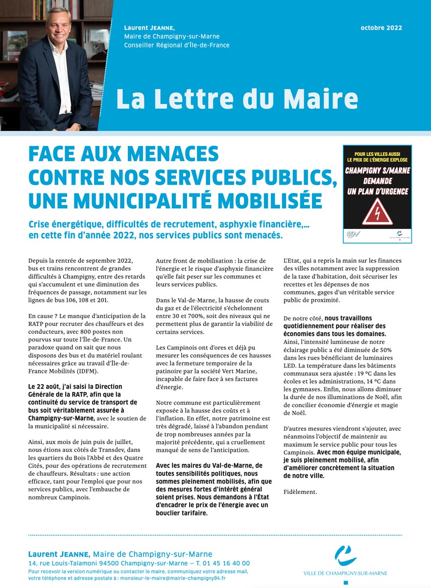 La lettre du maire - octobre 2022